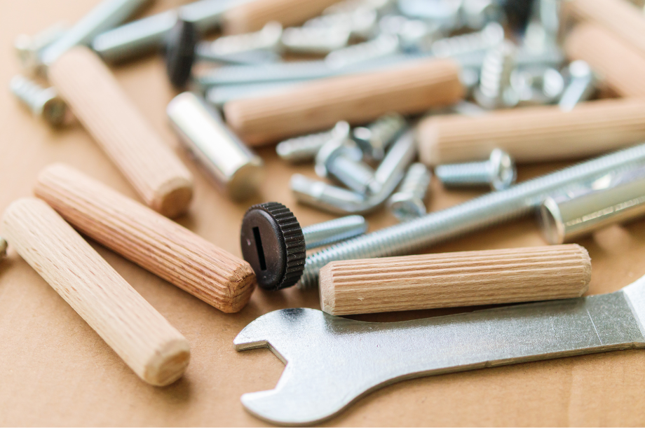 pile of dowel connectors and nuts