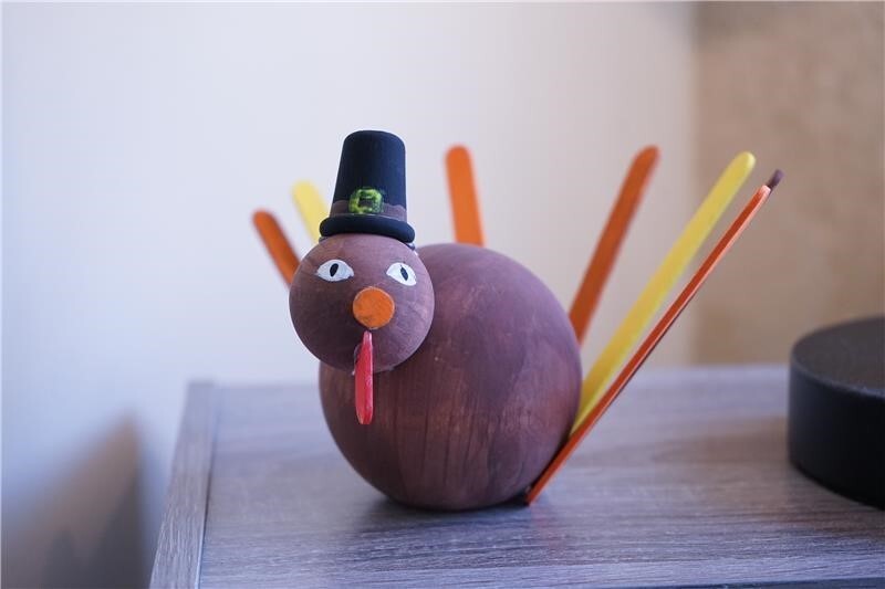 A turkey made out of popsicle sticks