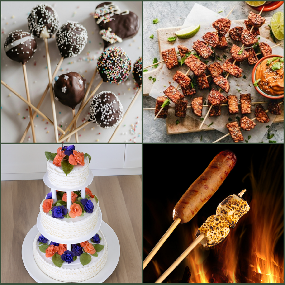 Dowels in food (Cake pops, skewers, cakes, and hot dog/marshmallow roasting)