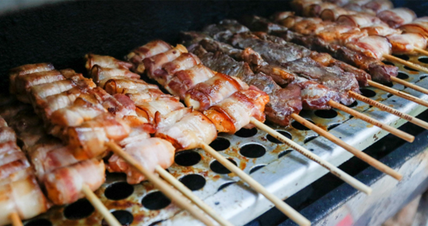 meat skewers on the grill