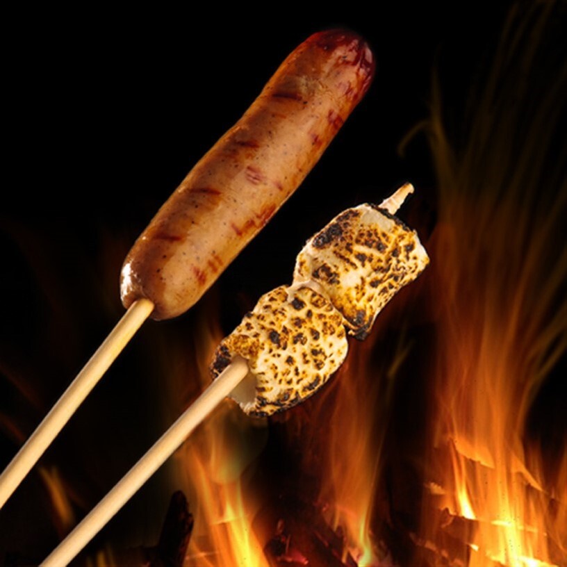 toasted marshmallow and hot dog on skewer